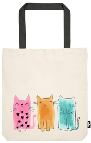 moses. Shopper Katzentrio, Tragetasche aus 100% Baumwolle, Große Einkaufstasche mit Katzenmotiv, Shopper mit Standboden für Einkäufe, Büro oder Unni, 39 x 42 cm, ideal für Katzenfans