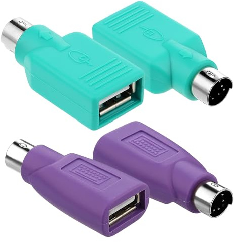 TAKUZA 4er Set PS2 auf USB A Adapter, Konverter für Maus und Tastatur | PS/2 Buchse auf USB-A Stecker, Ersatzteil für Desktop-PCs, Laptops und Notebooks
