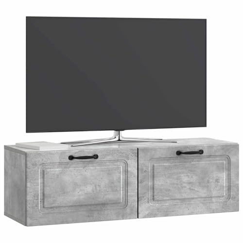 vidaXL Wandmontierter TV-Schrank Betongrau 98 x 31 x 30 cm, Wohnzimmermöbel, moderner TV-Ständer, viel Stauraum, funktionale Medien-Einheit, platzsparendes Design, Holz-Unterhaltungszentrum