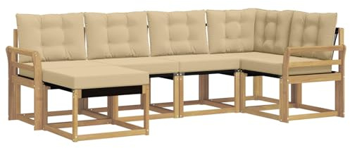 vidaXL Outdoor-Sofagarnitur mit Kissen 6 pcs Weiß und Beige, Moderne Outdoor-Sofa-Sitzgruppe, stylische Gartenmöbel, robuste Terrassenmöbel, Bequeme Lounge für den Garten