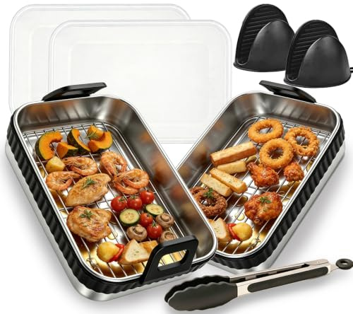 Air Fryer Liners for KEPLIN Ninja Dual Zone AF400 AF500 20×15cm BPA-Free | Air Fryer Liners Tray Reusable ,Stainless Steel Air fryer accessories Removable Silicone Ring Dishwasher Safe Oil-Draining