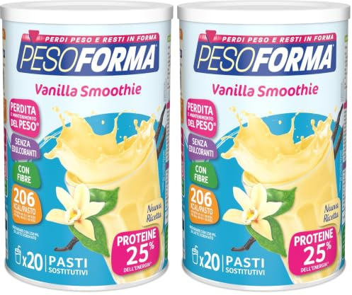 PESOFORMA VANIGLIA SMOOTHIE Sostitutivo per il Controllo del Peso, Ricco in Proteine e Fibre, Solo 206 Calorie, 20 pasti, 540 gr (Confezione da 2)