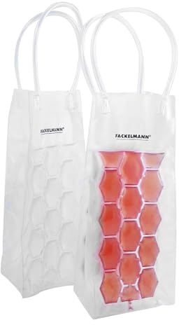 Fackelmann Set 2 Sacchetti Refrigeranti per Bottiglie da 0,75L e 1L, Borsa Termica Porta Bottiglia con Manici per Vino e Acqua, Glacette Portatile con Gel Refrigerante, Colori Bianco e Rosso 37x10 cm