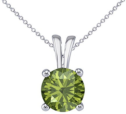 RS JEWELS Halskette mit rundem Turmalin-Anhänger, klassischer Look, 1,00 Karat, grüner Turmalin, Zirkonia, Solitär-Anhänger, 45,7 cm (40,6 cm + 5,1 cm Verlängerung)