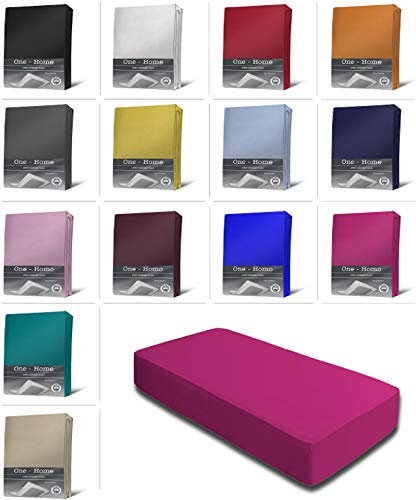 one-home Jersey Spannbettlaken Spannbetttuch Bettlaken weich 100% Baumwolle Rundumgummi, Farbe:Pink, Maße:90-100 x 200 cm