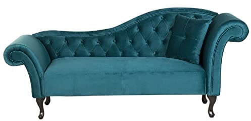 Beliani Chaiselongue Samt blau grün rechts gesteppt mit Kissen Chesterfield-Stil Lattes