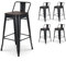 Kosmi.FR - Set aus 4 schwarzen Metallhockern mit Sitz aus dunklem Naturholz und Metallrückenlehne, Sitzhöhe 66 cm, Industriestil