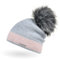 Neverless Damen Strick-Mütze gefüttert mit Fell-Bommel Kunstfell Winter-Mütze Feinstrick Glitzer-Garn Bommelmütze grau-rosa Unisize
