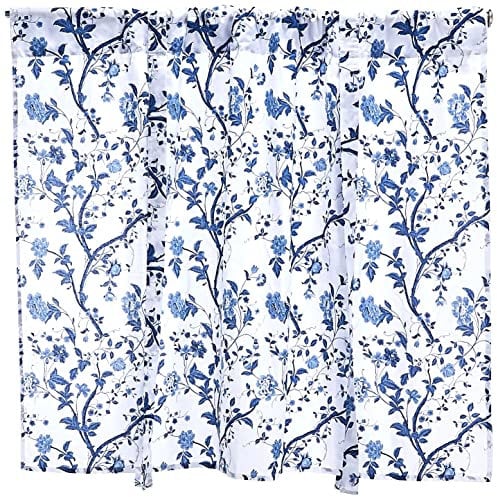 Laura Ashley Elise Collection Stilvoller Volant-Vorhang mit Blumendruck, schicke dekorative Fensterdekoration für Heimdekoration, Baumwolle, Blau, 50 W x 25 L (Pack of 1)