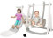 WWUIUIWW 4-in-1 toddler climber and swing set, extra-long slide, safety belt, children's play climbing slide set with basketball stand, indoor and outdoor backyard baby slide set (White)