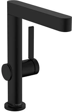 hansgrohe Waschtischarmatur Finoris, Wasserhahn Bad mit Auslauf Höhe 230 mm, mit Push-Open Ablaufgarnitur, Badarmatur wassersparend, 120° drehbar, Mattschwarz