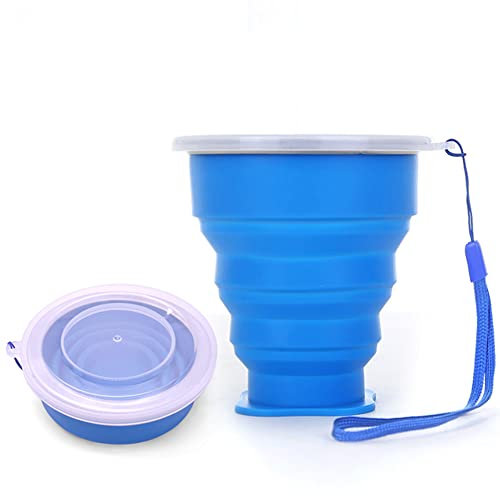 Faltbecher Silikon, BPA-frei Faltbarer Becher, Zusammenklappbare Reisebecher mit Kunststoff-Dichtungsdeckel,Tragbares Tassen für Picknick, Camping, Outdoor-Wandern, Klar