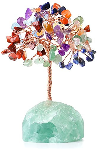Arbre en cristal de guérison des 7 chakras - Base en pierre précieuse naturelle - Base en fil de cuivre - Arbre de vie pour la maison, le bureau, la chambre, la bibliothèque, la décoration d'énergie