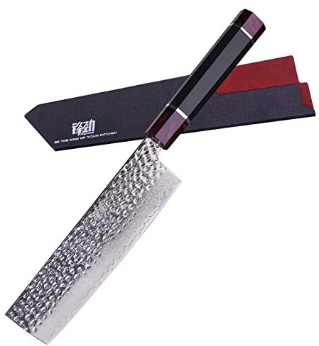 FINDKING 7 Inch Japans Nakiri Mes met ABS Schede, Professioneel Groentehakmes, Damast Stalen Lemmet, Hars Achthoekige Handvat, voor Snijden, Hakken, Snipperen (Eternity Serie)
