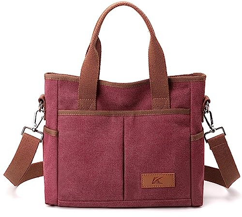 Kleine Damen-Umhängetasche, aus Segeltuch, lässig, mehrere Taschen, Umhängetasche, Alltagshandtaschen, Fuchsia, Small