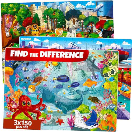 QUOKKA 150 jigsaw puzzles for kids – 3 Set Giant Floor 3-5 Year Old Jigsaws Children Age 5 6 Learning Ocean & Animals Vehicles Gift Boy and Girl Ages 8-10 (3x150OceanCarton-EU)