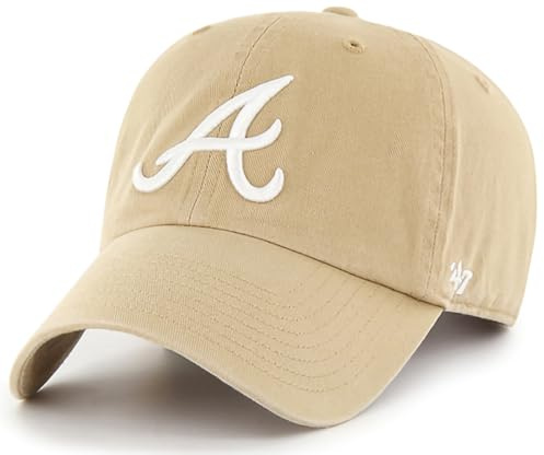 47 MLB Baseballkappe für Erwachsene, Einheitsgröße, Khaki/Weiß, Primär-Logo, Verstellbarer Riemen, Einheitsgröße, Atlanta Braves, Einheitsgre