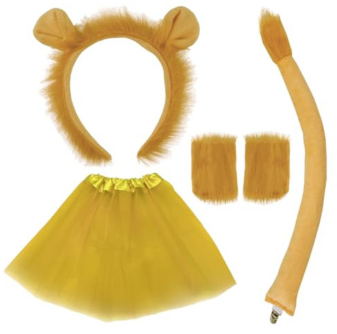 XNIVUIS Löwen Kostüm Mädchen,Löwenschwanz Tutu Röcke Ohren Stirnband Klaue Handschuhe Set,Faschingskostüm Löwe für Kinder und Erwachsene Geburtstag Party Zubehör Halloween Weihnachten (Löwe)