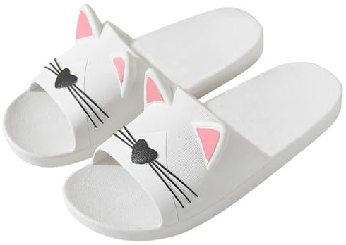 AioTio Pantofole Ciabatte Gatti da Donna Casa Estive Interno Pantofole da Doccia e Bagno Scarpe Sandali Antiscivolo Comode (Bianco, 38/39 EU)