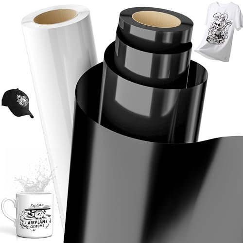 MLACXLT 2 Rollen Set Plotterfolie Textil, Plotter Zubehör 30.5cm×2m, Bügelfolie aus strapazierfähigem plotterfolie Vinyl, für DIY T-Shirt, Stoff, flexfolie plotter textil (Schwarz/Weiß)
