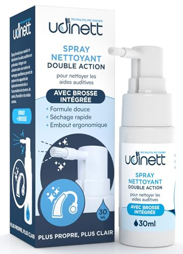 Spray Limpiador para Audífonos con Cepillo Integrado Udinett 30ml Elimina la Suciedad y el Cerumen con Efecto Higienizante Inmediato para Limpiar Auriculares Bluetooth Fórmula Sin Alcohol