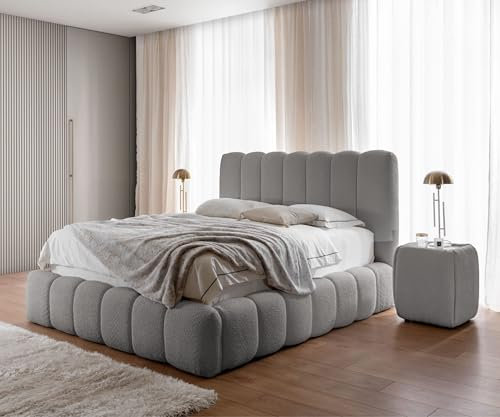 FURNISTAR Polsterbett Chloe mit Bettkasten, Bett 200x200, Doppelbett mit Stauraum und Lattenrost, Boxspringbett-Optik, ohne Matratze, Schlafzimmer - Grau