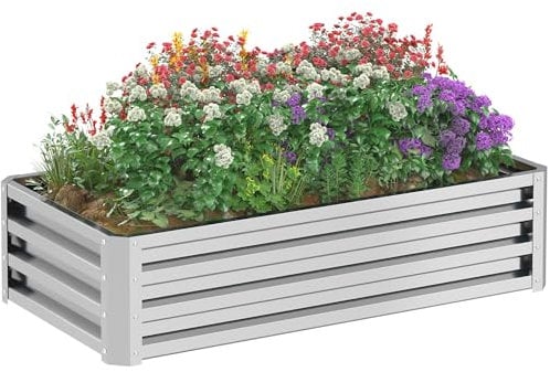 Outsunny Cama elevada de Acero, Jardinera, Jardinera de Acero Inoxidable, Cama de Verduras con Base Abierta, Cama de Hierbas para jardín, balcón, Plata, 120 x 60 x 30,5 cm