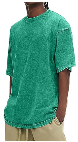 Tshirt Herren Oversized Heavy Basic T Shirt Männer Kurzarm T-Shirts Retro Baumwolle Shirts Vintage Oversize Hip Hop Lockere T-Shirt Sommer Baggy Oberteile Tops Streetwear Sommershirt