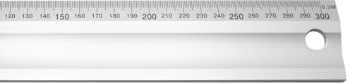Snyderline Schneidelineal 30cm aus Aluminium - mm Einteilung, Lineal ruler zum Schneiden, Messen, Zeichnen, Stabile massive Ausführung mit Aufhängung (Silber, 30 cm)