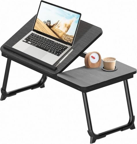 Arvioo Betttisch Laptoptisch Höhenverstellbar 57 x 33 x 28 cm Betttablett mit Anti-Rutsch-Streifen und Cup Slot Laptop Tisch für Sofa Arbeiten Bett Studieren Lesen Schreiben (Schwarz Gebürstet)