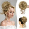 Sofeiyan Haarteil mit Gummiband Gelockt Dutt Haarteil mit Haaren Hochsteckfrisuren Synthetisch Messy Bun Haar Tousled Updo Haarteile für Frauen Mädchen, Dunkelblond mit Hellblond