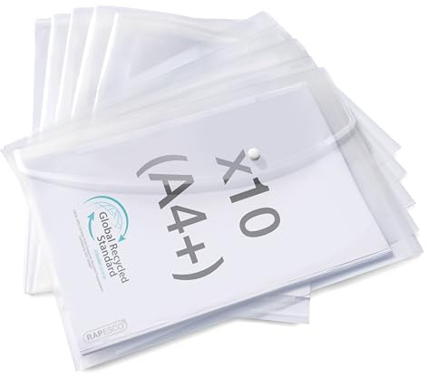 Rapesco 1816 ECO Pochette à Bouton Pression, A4+, Transparent, Lot de 10
