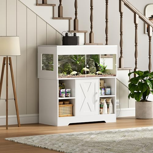 Herture Großes Terrarium mit Unterschrank 150 L, 90 x 46 x 41 cm | Reptilienvivarium Holz, Terrarienschrank mit Schiebetüren, integrierter Steckdose & Stauraum für Reptilien, EPX03RTWW