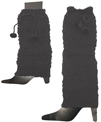 alles-meine.de GmbH Beinstulpen - dunkel grau mit Bommeln - 38 cm - Lange Beinwärmer/Stulpen für Beine - gestrickt - Beinstulpe - Legwarmers - Strick Stulpen/XXL Socken -..