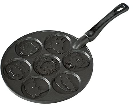 Nordic Ware Zoo Friends Pancake Pan, Cast-Aluminium Pancake Frying Pan, Pancake Pan for 7 Pancakes, Mini Pancake Maker - Black 01980