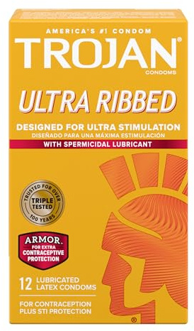 TROJAN Stimulations Ultra Ribbed Spermicidal Condoms, 12 Count