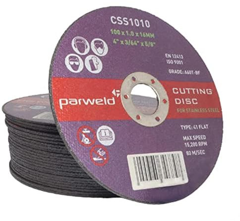 (Pack of 20) Parweld (4) 100mm x 1mm Thin Stainless Steel Cutting Discs - Metal Slitting Discs 16mm bore