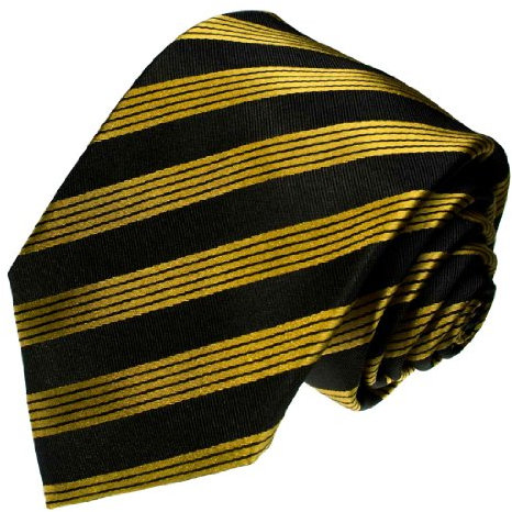 Lorenzo Cana - Handgefertigte Luxus Krawatte aus 100% Seide - Schwarz Gold Streifen - 84239