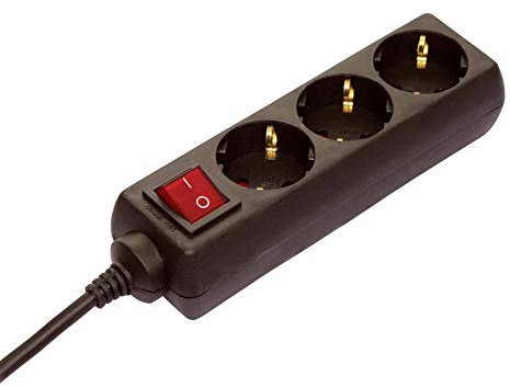 as - Schwabe 3-Fach Steckdosenleiste schwarz mit Schalter 230 V / 16 A – Mehrfachstecker mit 1,4 m Leitung & Berührungsschutz – Steckdosen 45° gedreht – Mehrfachsteckdose Indoor – IP20, 11362