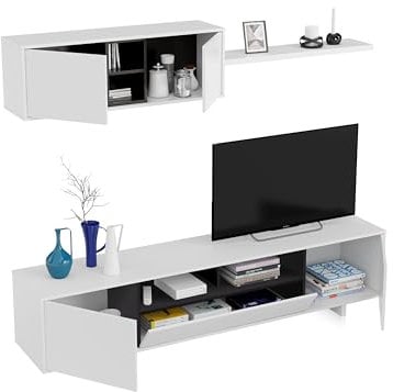 Habitdesign Mueble de Salon Moderno, Modulos Comedor, Modelo Belus, Acabado en Blanco Brillo y Gris Antracita, Medidas: 200 cm (Ancho) x 41 cm (Fondo) x 46 cm (Alto)
