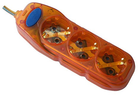 Electraline 59642 Regleta de 3 Tomas con Interruptor, Cable 3G1 3 m, Color Naranja Transparente