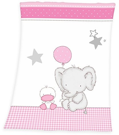 Herding Fynn Babydecke, Elefant Motiv, 75 x 100 cm, Microfaserflausch, Weiß/Rosa