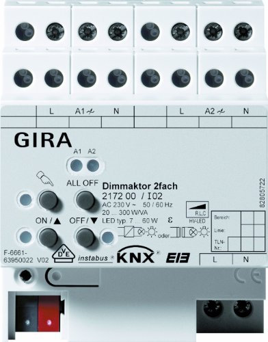 Gira 217200 Universal Dimmaktor 2-Fach 2 x 300 W KNX EIB REG