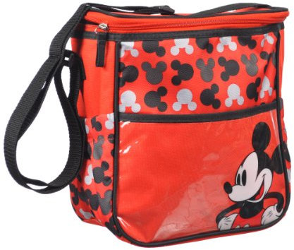 Disney Mickey Mouse Logo Print Red Mid Sized Diaper Bag, Red