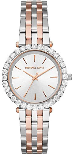 Michael Kors Petite Darci orologio al quarzo analogico con cinturino in acciaio inossidabile argento e oro rosa per donna MK3298