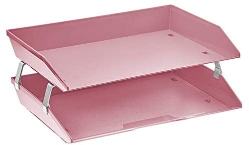 Acrimet Facility 2 Tier Letter Tray, Side Load, Letter Size/A4, Desktop File Organizer, Plastic (Solid Pink Color)