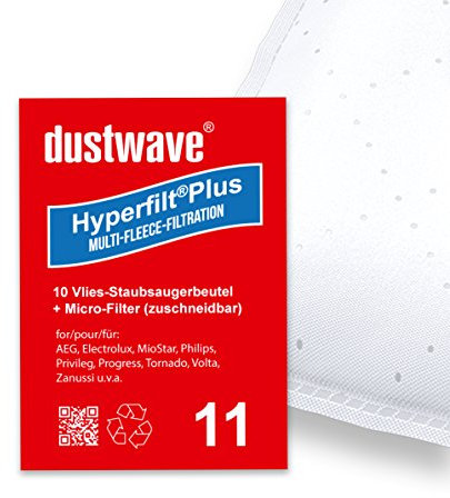 Dustwave® Lot de 10 sacs d'aspirateur compatibles avec Tornado – Bolido 1710 – Fabriqué en Allemagne + micro-filtre inclus