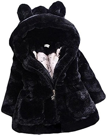 Baby Girls Kids Hooded Rabbit Coat Faux Fur Warm Jackets Outwear Winter Clothes for 1-4 Years Old Black