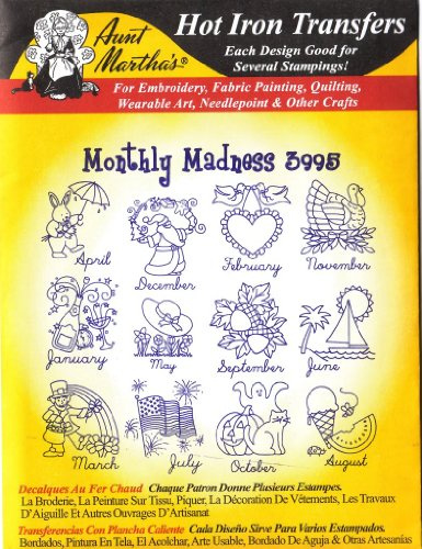 Monthly Madness Aunt Martha's Hot Iron Embroidery Transfer by Aunt Martha's