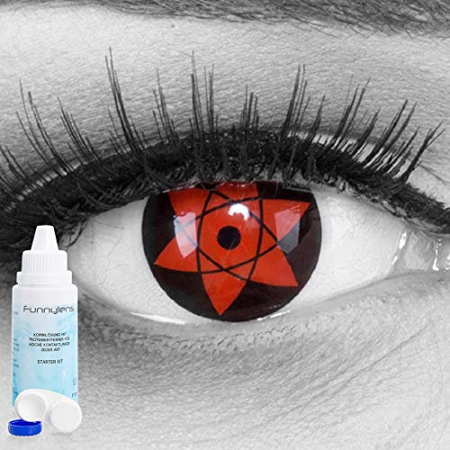 EIN PAAR Farbige Manga Anime Cosplay 14mm Kontaktlinsen 'Uchiha' mit gratis Linsenbehälter und Kombilösung. Perfekt für Fasching!